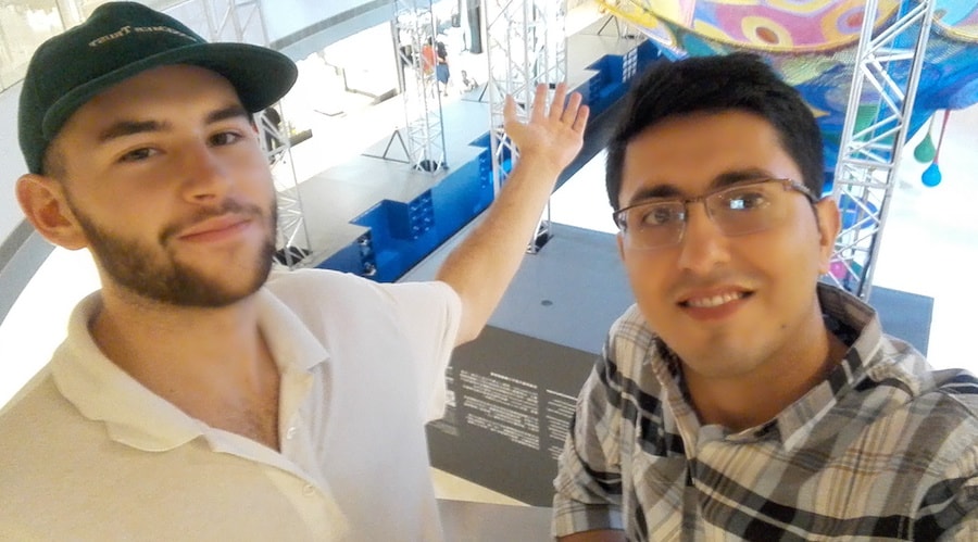Two men capturing an award-winning selfie in a museum, showcasing their prowess in digital marketing. Two men capturing an award-winning selfie in a museum, showcasing their prowess in digital marketing.