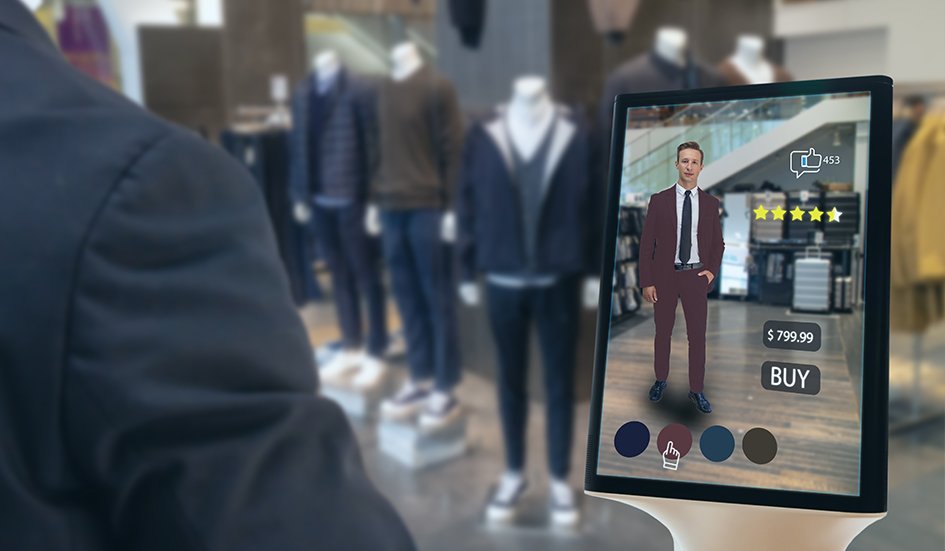 A mannequin captures the attention of a man in an award-winning store display. A mannequin captures the attention of a man in an award-winning store display.