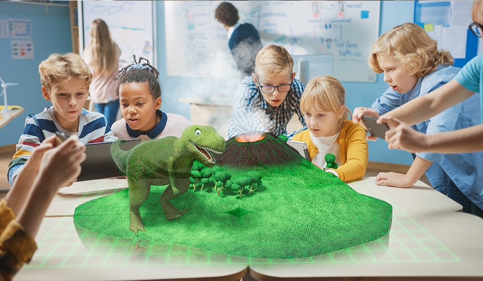 A group of award-winning children are playing with a dinosaur in a classroom in Hong Kong. A group of award-winning children are playing with a dinosaur in a classroom in Hong Kong.
