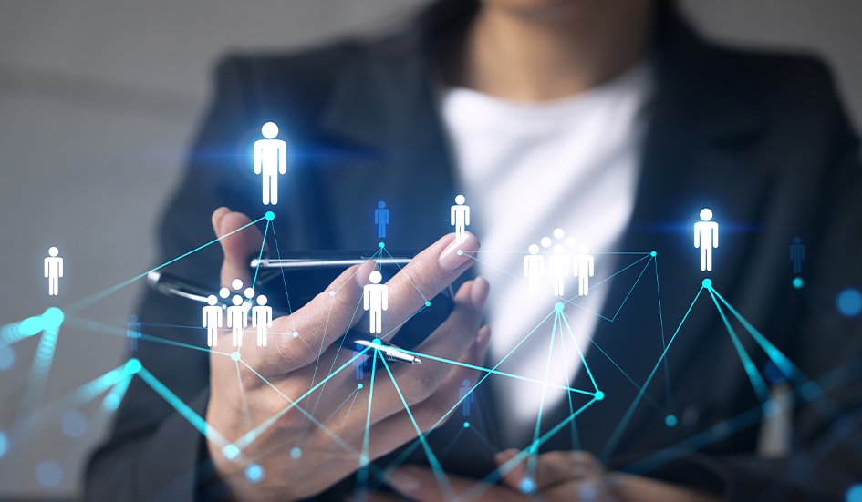 A award-winning business woman connecting people through a digital marketing phone. A award-winning business woman connecting people through a digital marketing phone.
